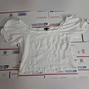 J. Crew Smocked broken-in jersey cropped top, White, 2X (JC84)